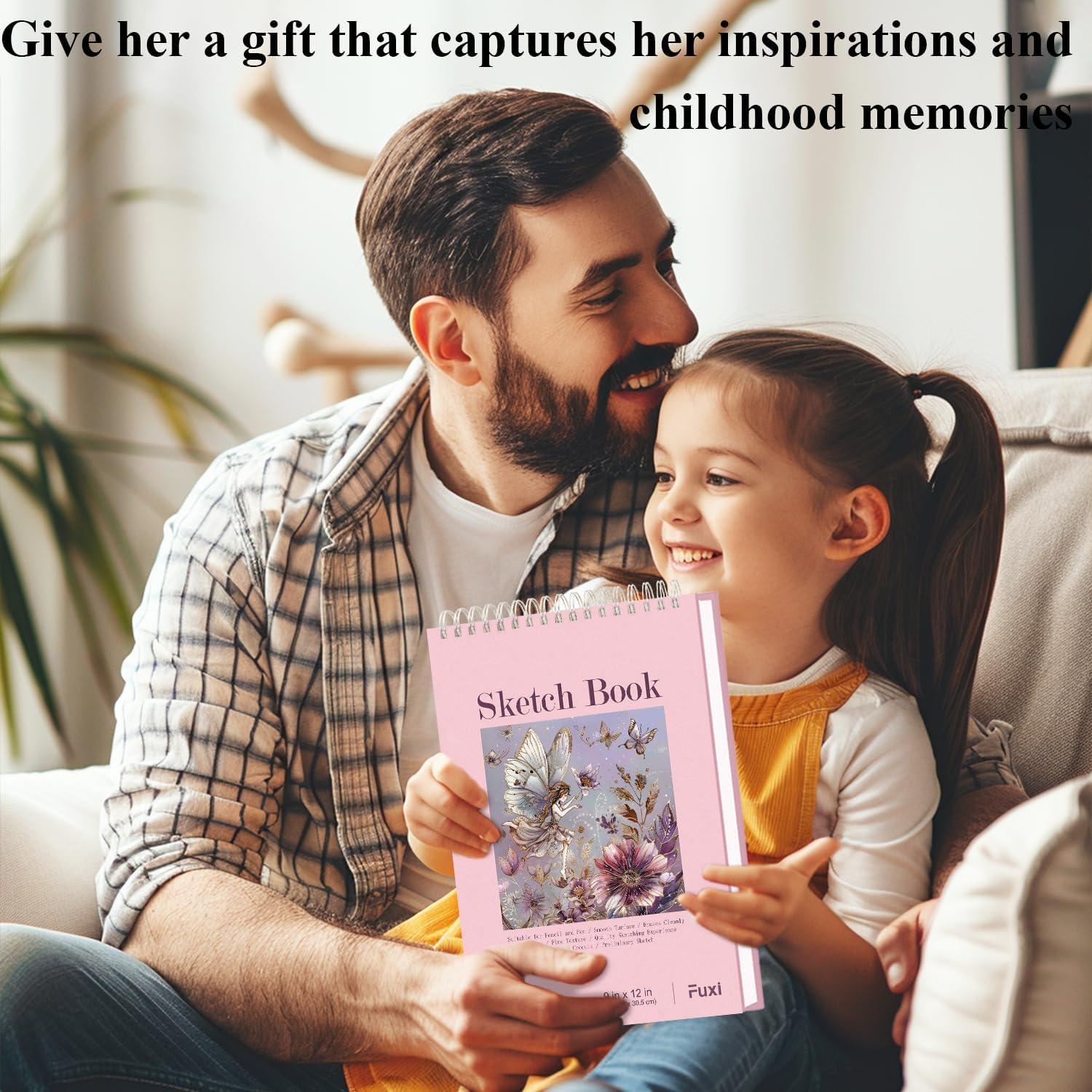 imageFuxi Art Supplies for Kids 912 Stocking Stuffers  Art Set with 60Sheet 73lb120gsm Sketch Book for Kids Ages 812 Jumbo Colored Pencils ampamp Crayons  Ideal Christmas Gifts for GrandkidsPink