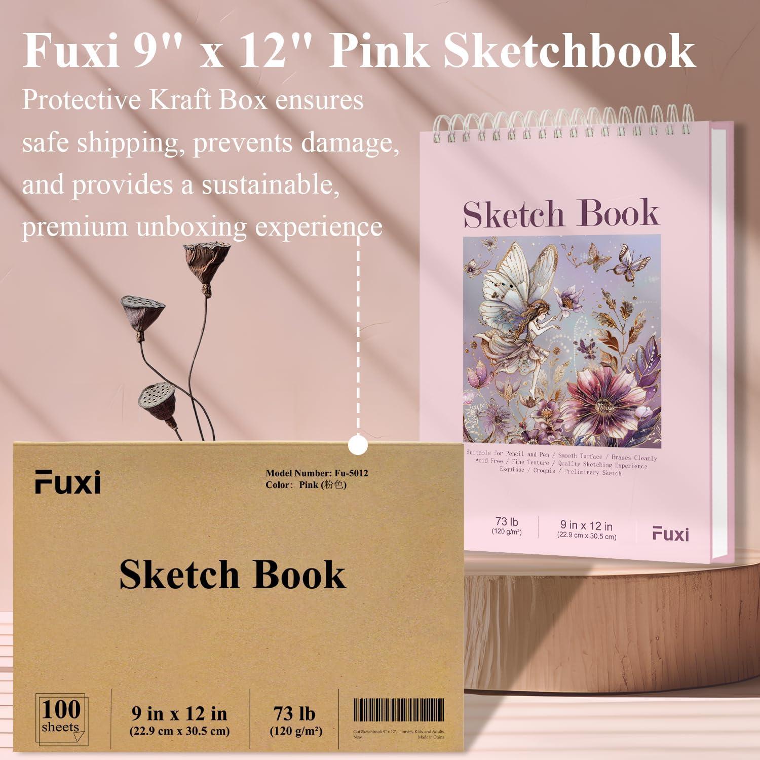 imageFuxi Art Supplies for Kids 912 Stocking Stuffers  Art Set with 60Sheet 73lb120gsm Sketch Book for Kids Ages 812 Jumbo Colored Pencils ampamp Crayons  Ideal Christmas Gifts for GrandkidsPink