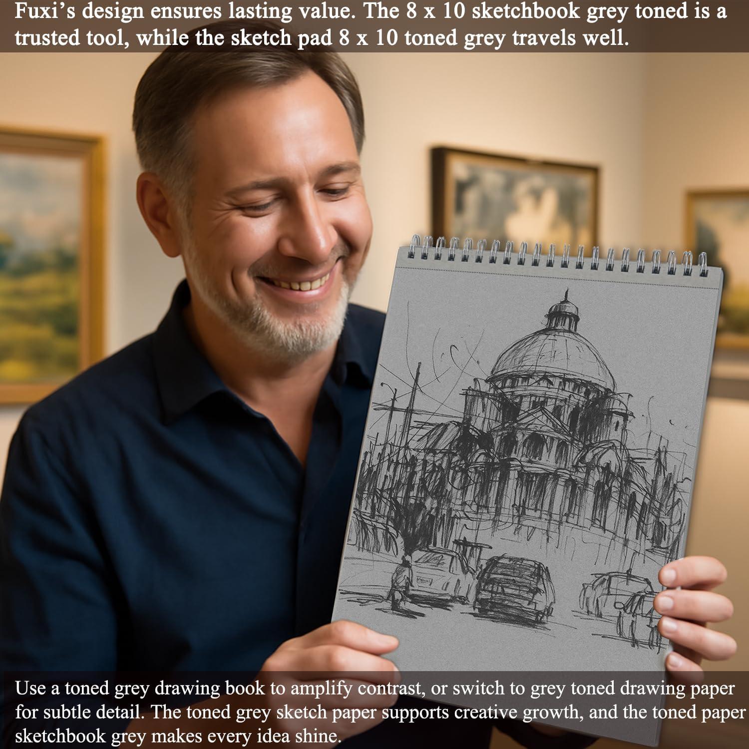 imageFuxi Art Supplies for Kids 912 Stocking Stuffers  Art Set with 60Sheet 73lb120gsm Sketch Book for Kids Ages 812 Jumbo Colored Pencils ampamp Crayons  Ideal Christmas Gifts for GrandkidsToned Gray