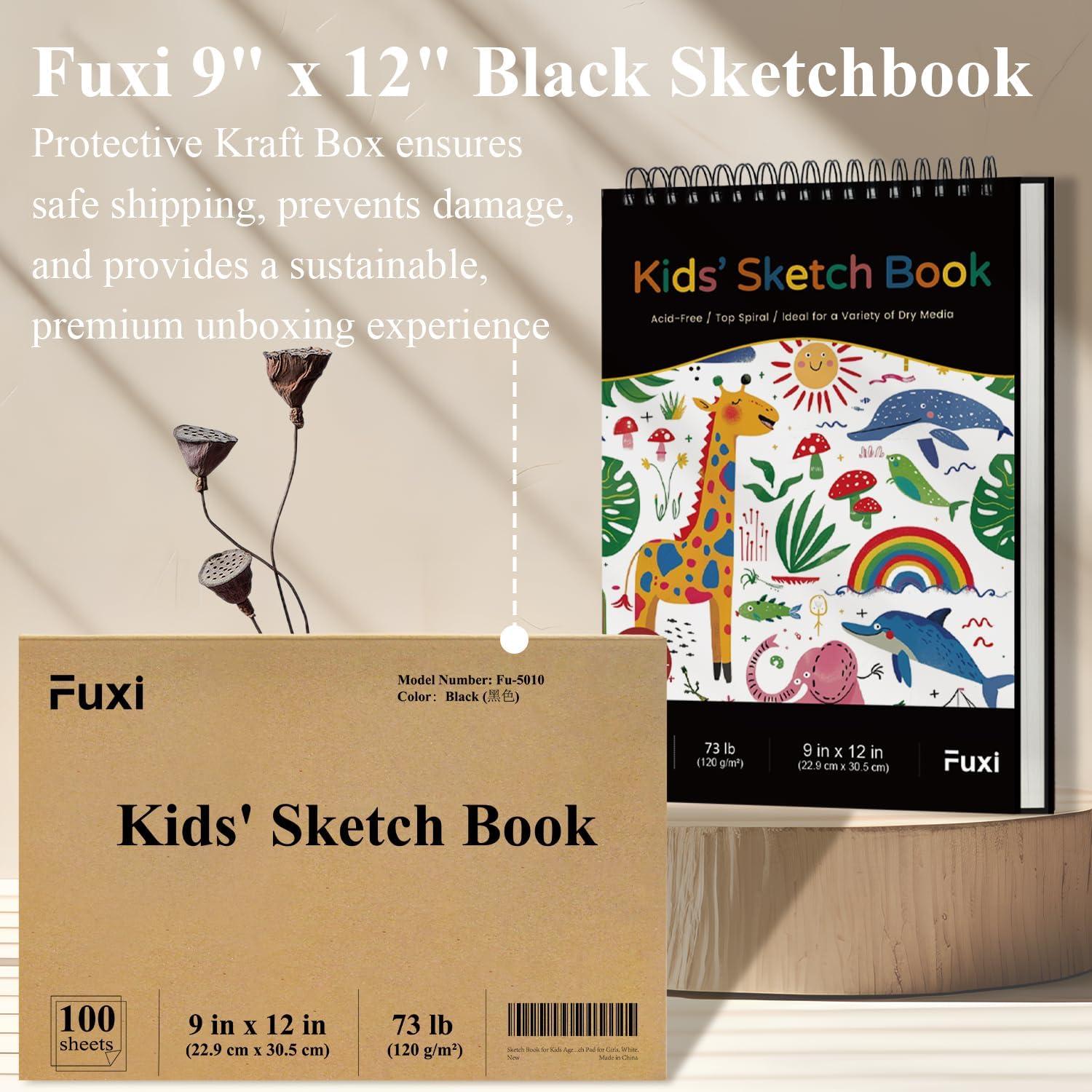 imageFuxi Art Supplies for Kids 912 Stocking Stuffers  Art Set with 60Sheet 73lb120gsm Sketch Book for Kids Ages 812 Jumbo Colored Pencils ampamp Crayons  Ideal Christmas Gifts for GrandkidsSatind Black