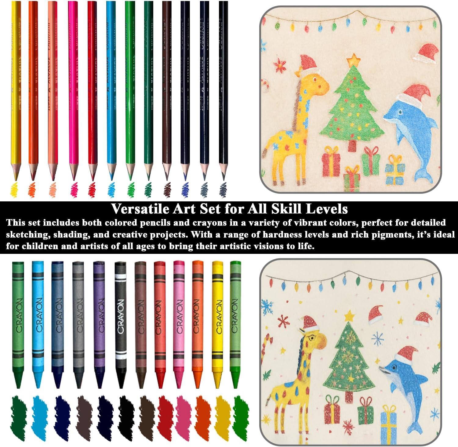 imageFuxi Art Supplies for Kids 912 Stocking Stuffers  Art Set with 60Sheet 73lb120gsm Sketch Book for Kids Ages 812 Jumbo Colored Pencils ampamp Crayons  Ideal Christmas Gifts for GrandkidsSatind Black