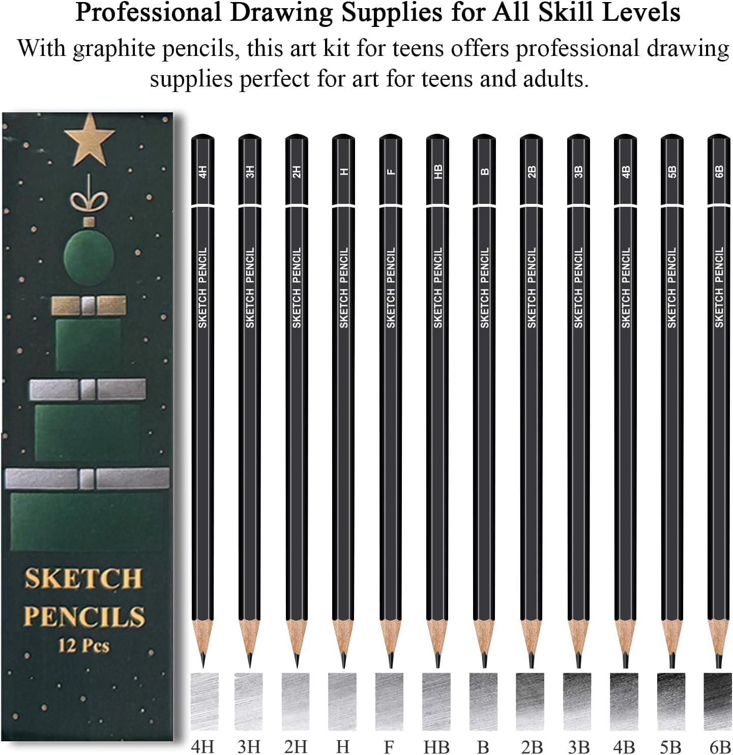 imageFuxi Art Supplies for Kids 912 Stocking Stuffers  Art Set with 60Sheet 73lb120gsm Sketch Book for Kids Ages 812 Jumbo Colored Pencils ampamp Crayons  Ideal Christmas Gifts for GrandkidsChristmas Green