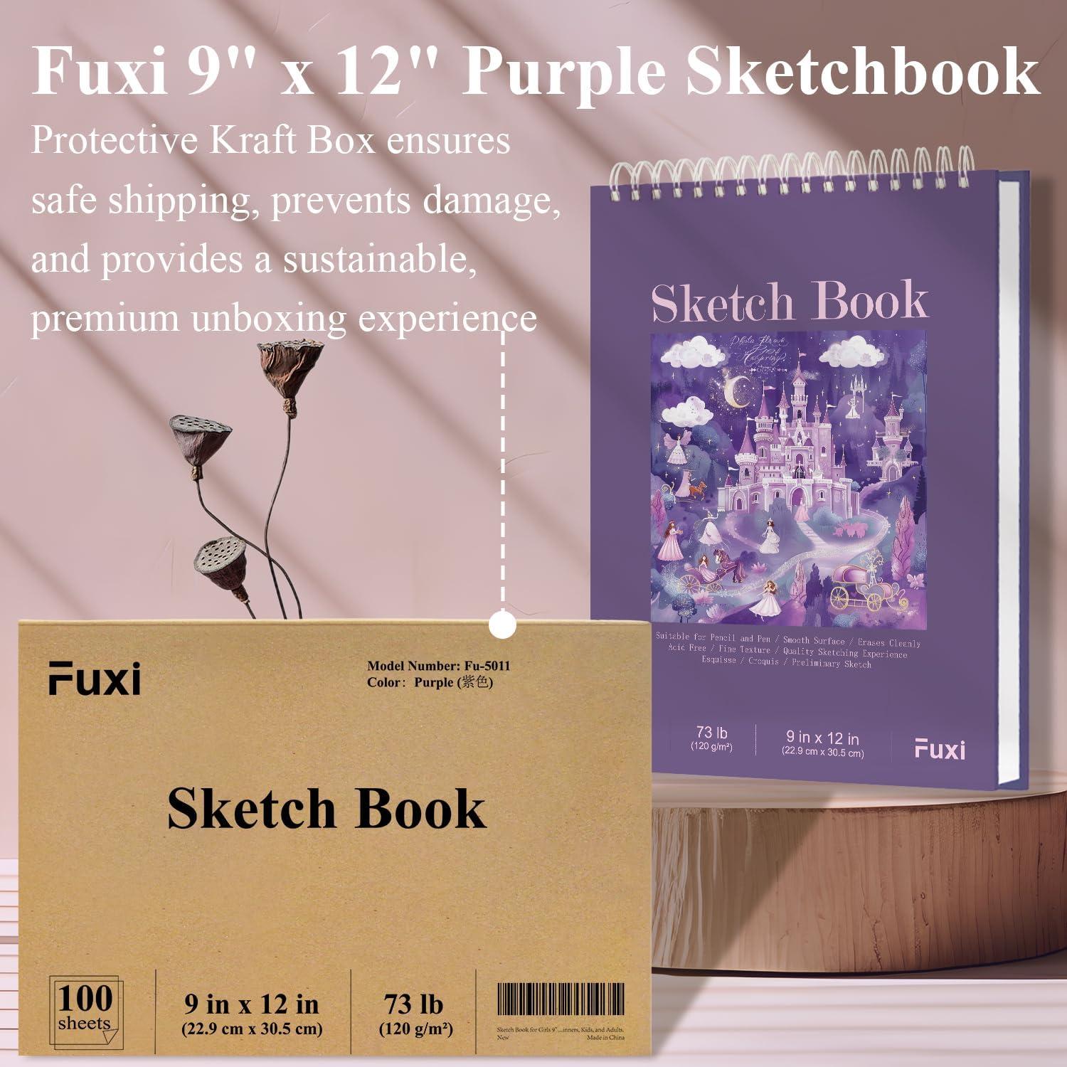 imageFuxi Art Supplies for Kids 912 Stocking Stuffers  Art Set with 60Sheet 73lb120gsm Sketch Book for Kids Ages 812 Jumbo Colored Pencils ampamp Crayons  Ideal Christmas Gifts for GrandkidsPurpIed