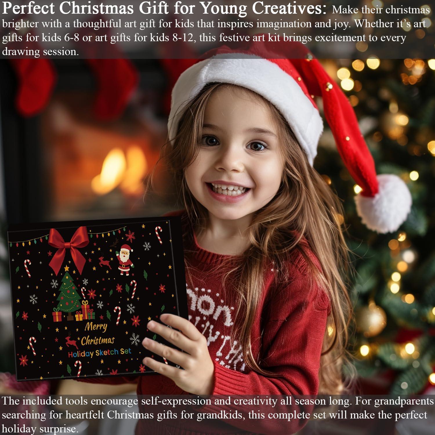 imageFuxi Art Supplies for Kids 912 Stocking Stuffers  Art Set with 60Sheet 73lb120gsm Sketch Book for Kids Ages 812 Jumbo Colored Pencils ampamp Crayons  Ideal Christmas Gifts for GrandkidsSatind Black