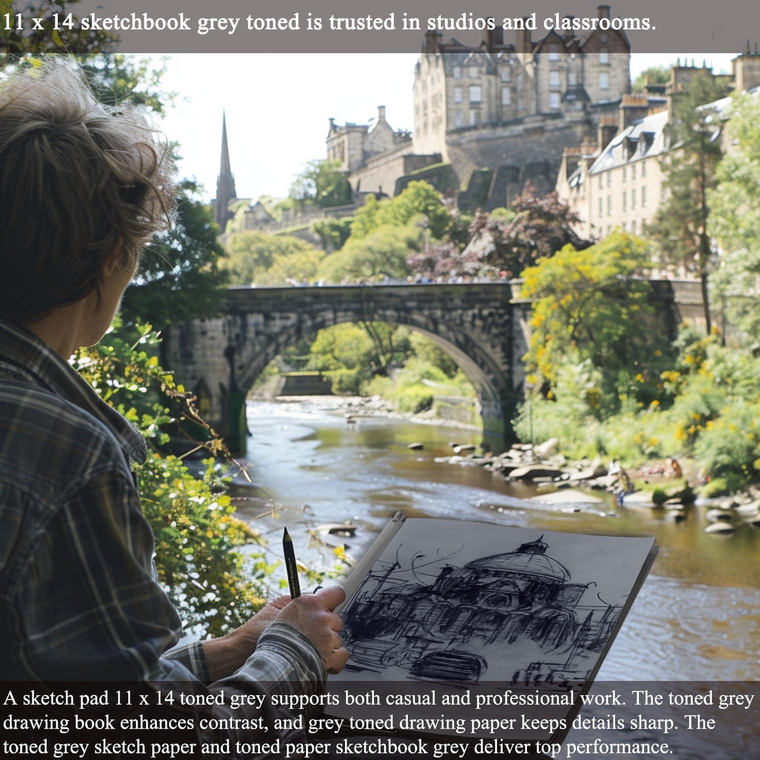 imageFuxi Art Supplies for Kids 912 Stocking Stuffers  Art Set with 60Sheet 73lb120gsm Sketch Book for Kids Ages 812 Jumbo Colored Pencils ampamp Crayons  Ideal Christmas Gifts for GrandkidsToned Gray