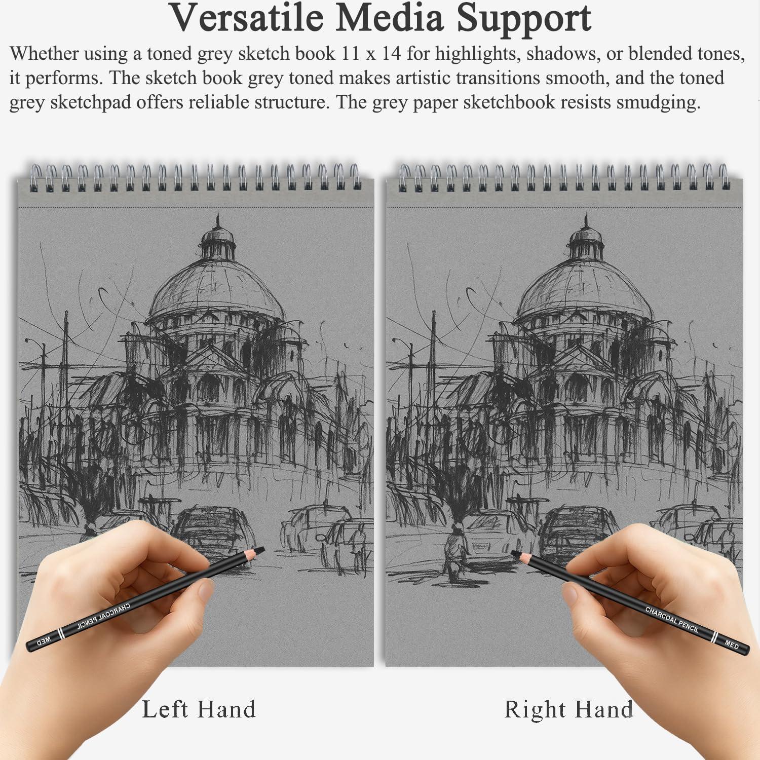 imageFuxi Art Supplies for Kids 912 Stocking Stuffers  Art Set with 60Sheet 73lb120gsm Sketch Book for Kids Ages 812 Jumbo Colored Pencils ampamp Crayons  Ideal Christmas Gifts for GrandkidsToned Gray