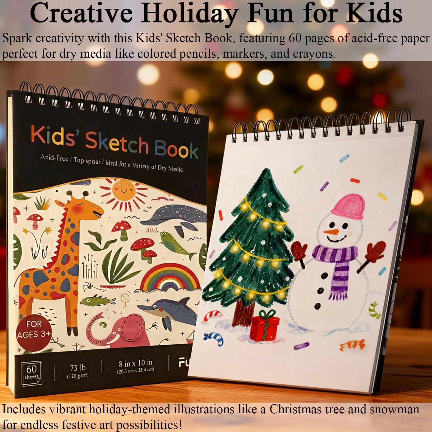 imageFuxi Art Supplies for Kids 912 Stocking Stuffers  Art Set with 60Sheet 73lb120gsm Sketch Book for Kids Ages 812 Jumbo Colored Pencils ampamp Crayons  Ideal Christmas Gifts for GrandkidsSatind Black