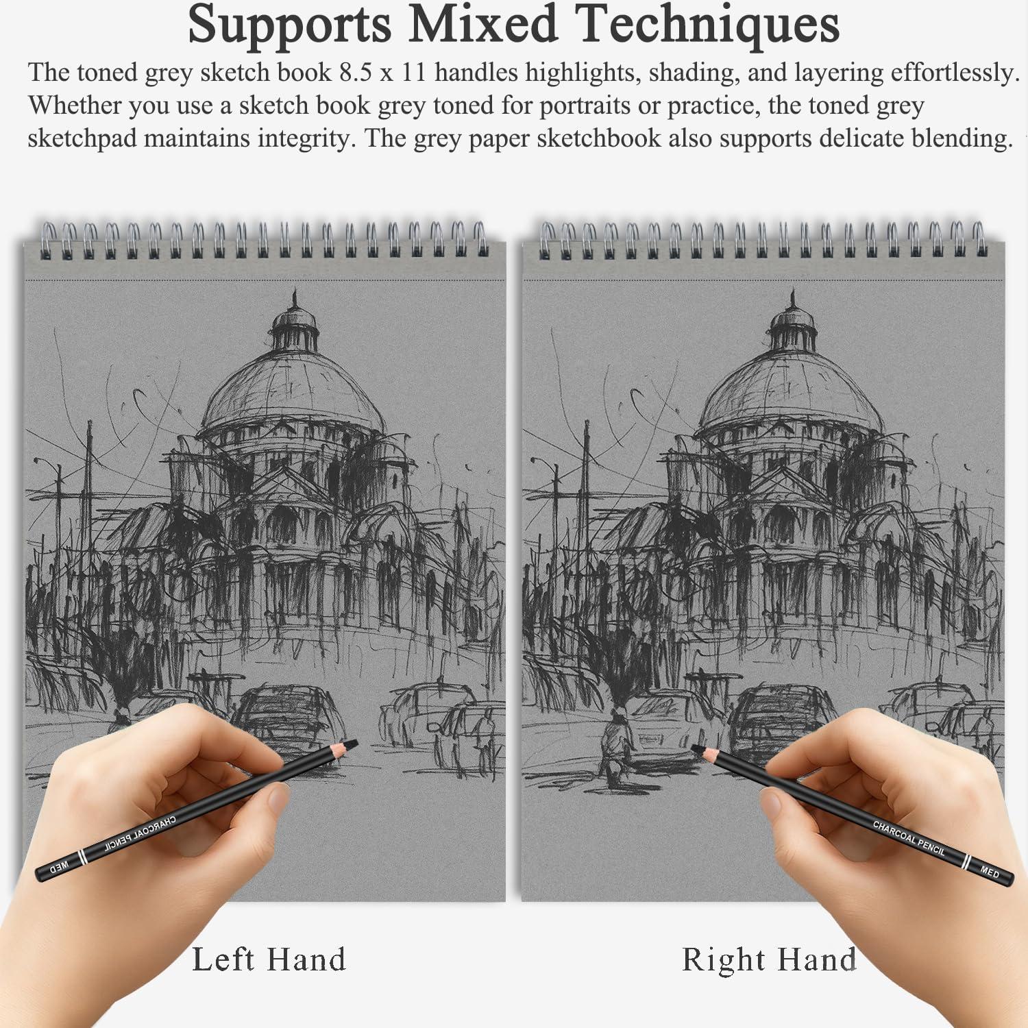 imageFuxi Art Supplies for Kids 912 Stocking Stuffers  Art Set with 60Sheet 73lb120gsm Sketch Book for Kids Ages 812 Jumbo Colored Pencils ampamp Crayons  Ideal Christmas Gifts for GrandkidsToned Gray