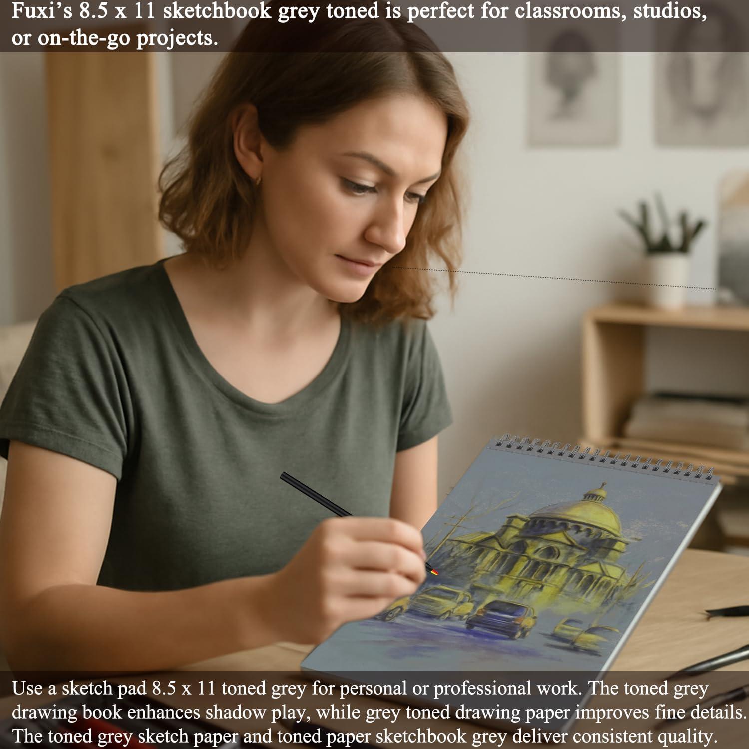 imageFuxi Art Supplies for Kids 912 Stocking Stuffers  Art Set with 60Sheet 73lb120gsm Sketch Book for Kids Ages 812 Jumbo Colored Pencils ampamp Crayons  Ideal Christmas Gifts for GrandkidsToned Gray