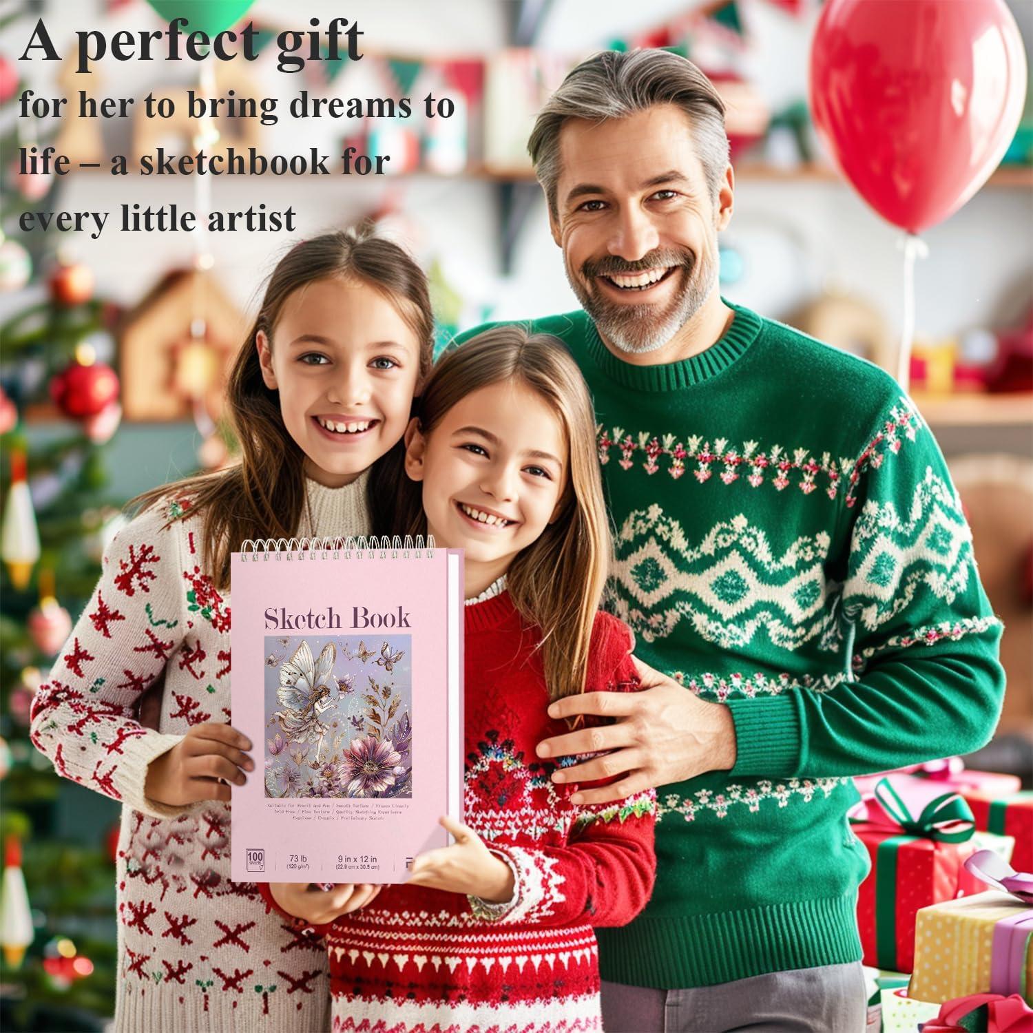 imageFuxi Art Supplies for Kids 912 Stocking Stuffers  Art Set with 60Sheet 73lb120gsm Sketch Book for Kids Ages 812 Jumbo Colored Pencils ampamp Crayons  Ideal Christmas Gifts for GrandkidsPink