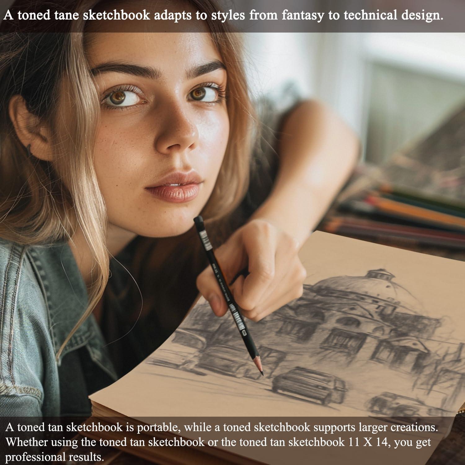 imageFuxi Art Supplies for Kids 912 Stocking Stuffers  Art Set with 60Sheet 73lb120gsm Sketch Book for Kids Ages 812 Jumbo Colored Pencils ampamp Crayons  Ideal Christmas Gifts for GrandkidsToned Tan