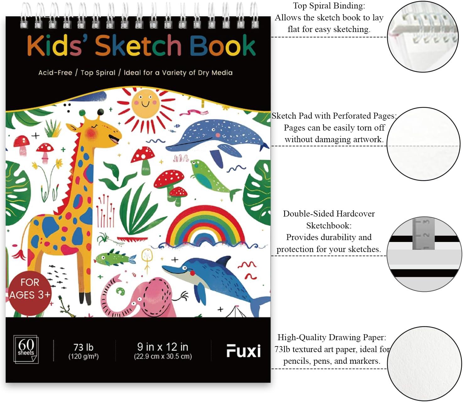 imageFuxi Art Supplies for Kids 912 Stocking Stuffers  Art Set with 60Sheet 73lb120gsm Sketch Book for Kids Ages 812 Jumbo Colored Pencils ampamp Crayons  Ideal Christmas Gifts for GrandkidsSatind Black