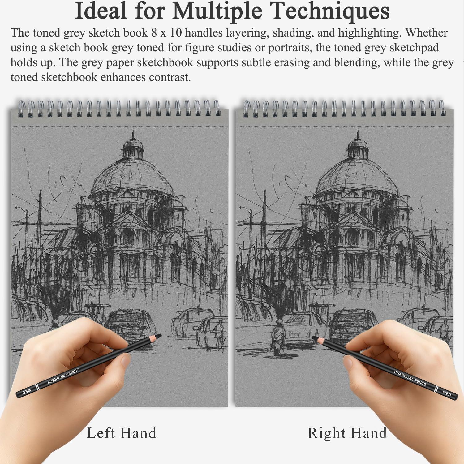 imageFuxi Art Supplies for Kids 912 Stocking Stuffers  Art Set with 60Sheet 73lb120gsm Sketch Book for Kids Ages 812 Jumbo Colored Pencils ampamp Crayons  Ideal Christmas Gifts for GrandkidsToned Gray