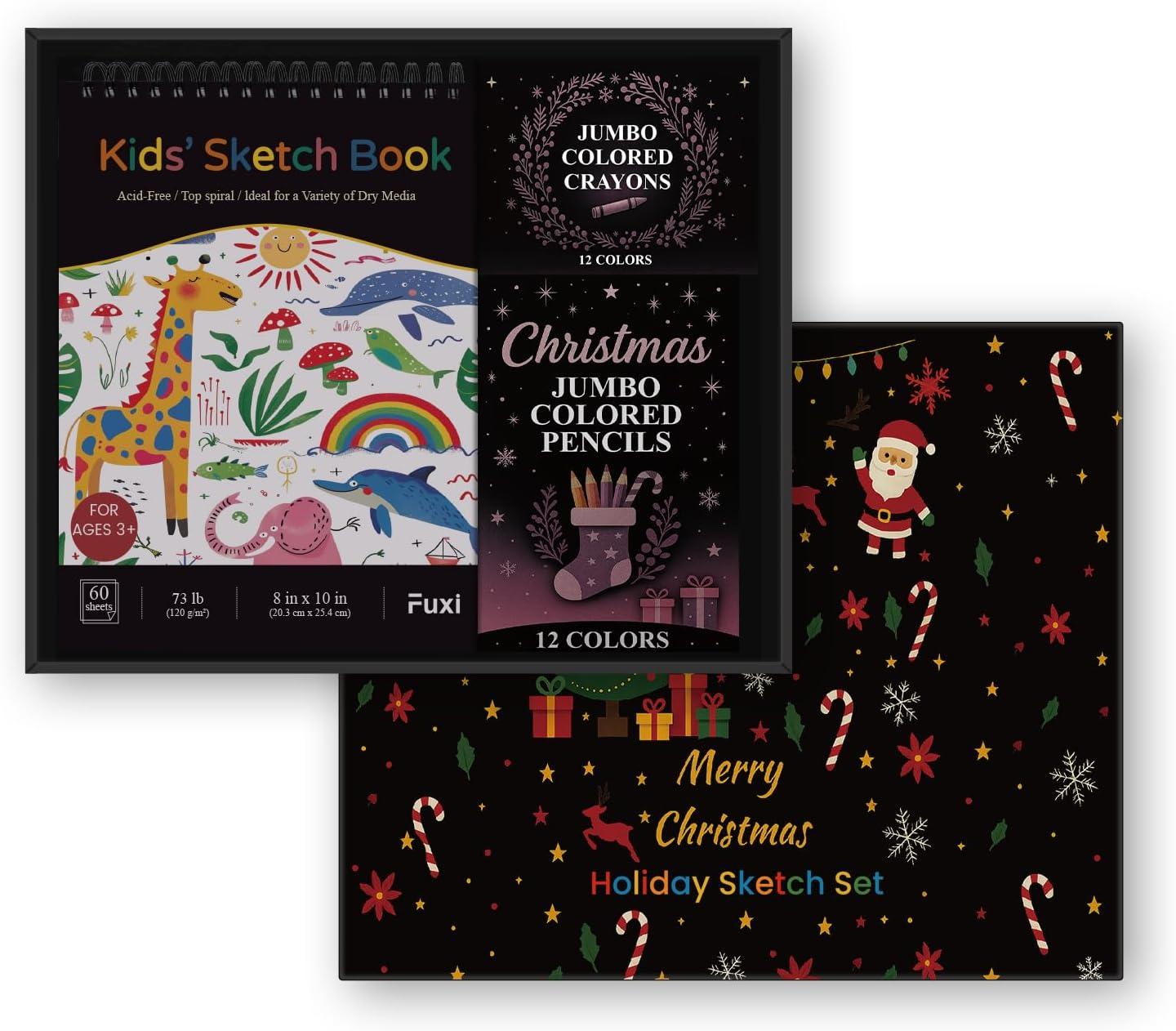 imageFuxi Art Supplies for Kids 912 Stocking Stuffers  Art Set with 60Sheet 73lb120gsm Sketch Book for Kids Ages 812 Jumbo Colored Pencils ampamp Crayons  Ideal Christmas Gifts for GrandkidsSatind Black