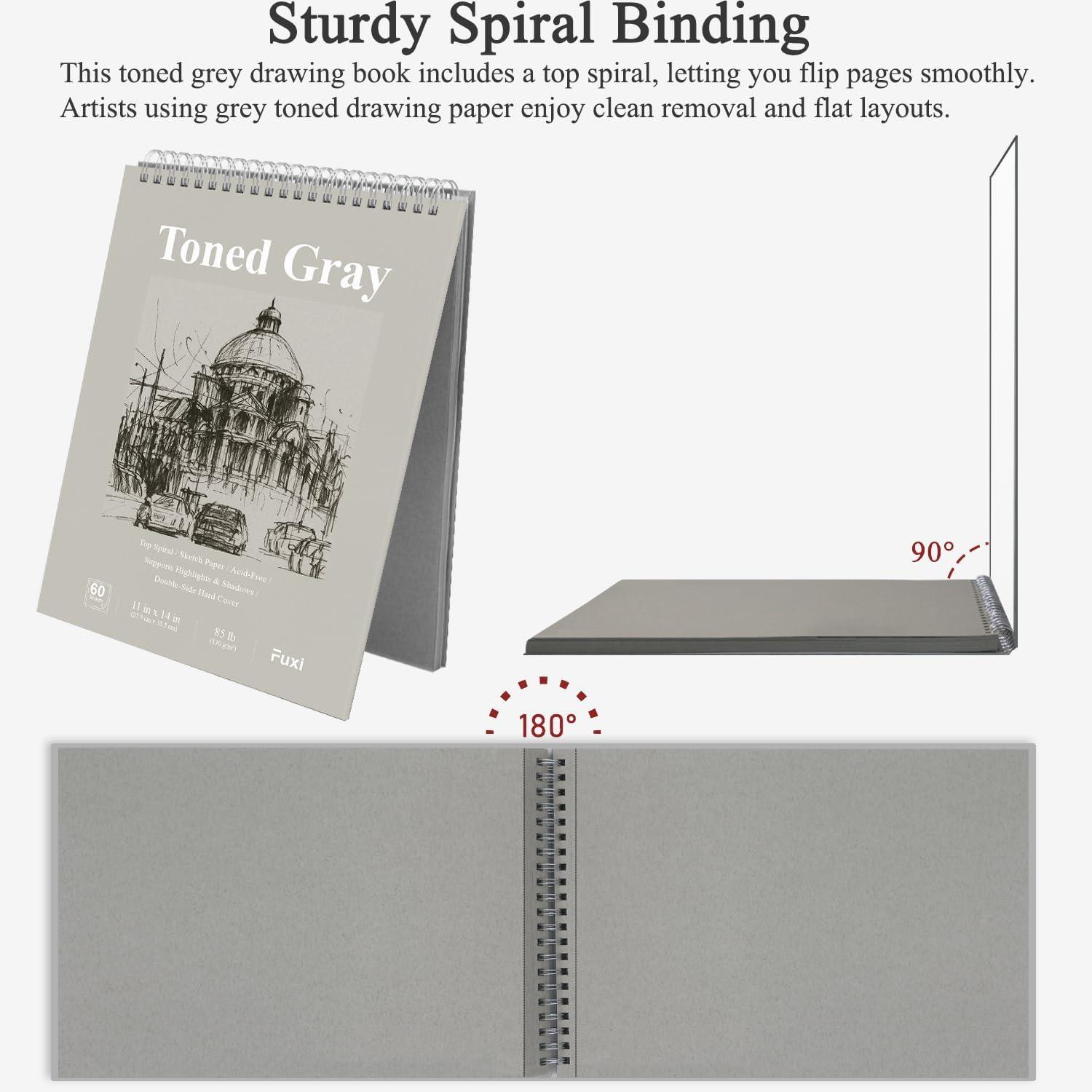 imageFuxi Art Supplies for Kids 912 Stocking Stuffers  Art Set with 60Sheet 73lb120gsm Sketch Book for Kids Ages 812 Jumbo Colored Pencils ampamp Crayons  Ideal Christmas Gifts for GrandkidsToned Gray