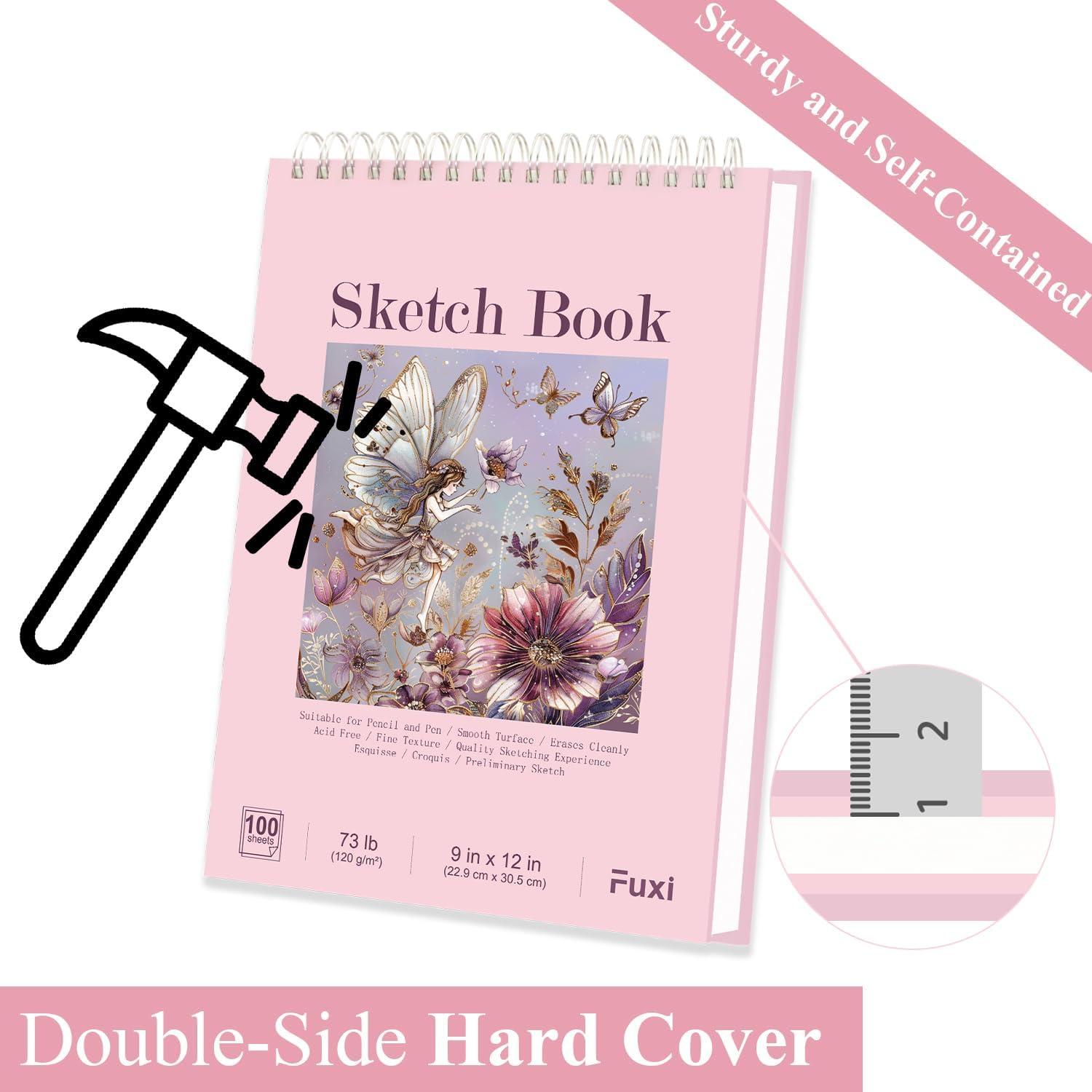 imageFuxi Art Supplies for Kids 912 Stocking Stuffers  Art Set with 60Sheet 73lb120gsm Sketch Book for Kids Ages 812 Jumbo Colored Pencils ampamp Crayons  Ideal Christmas Gifts for GrandkidsPink