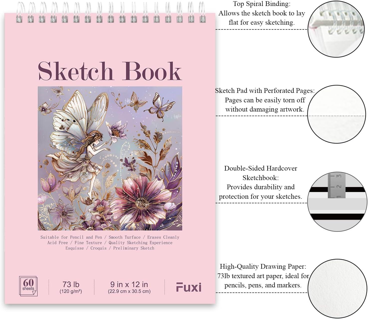 imageFuxi Art Supplies for Kids 912 Stocking Stuffers  Art Set with 60Sheet 73lb120gsm Sketch Book for Kids Ages 812 Jumbo Colored Pencils ampamp Crayons  Ideal Christmas Gifts for GrandkidsPink