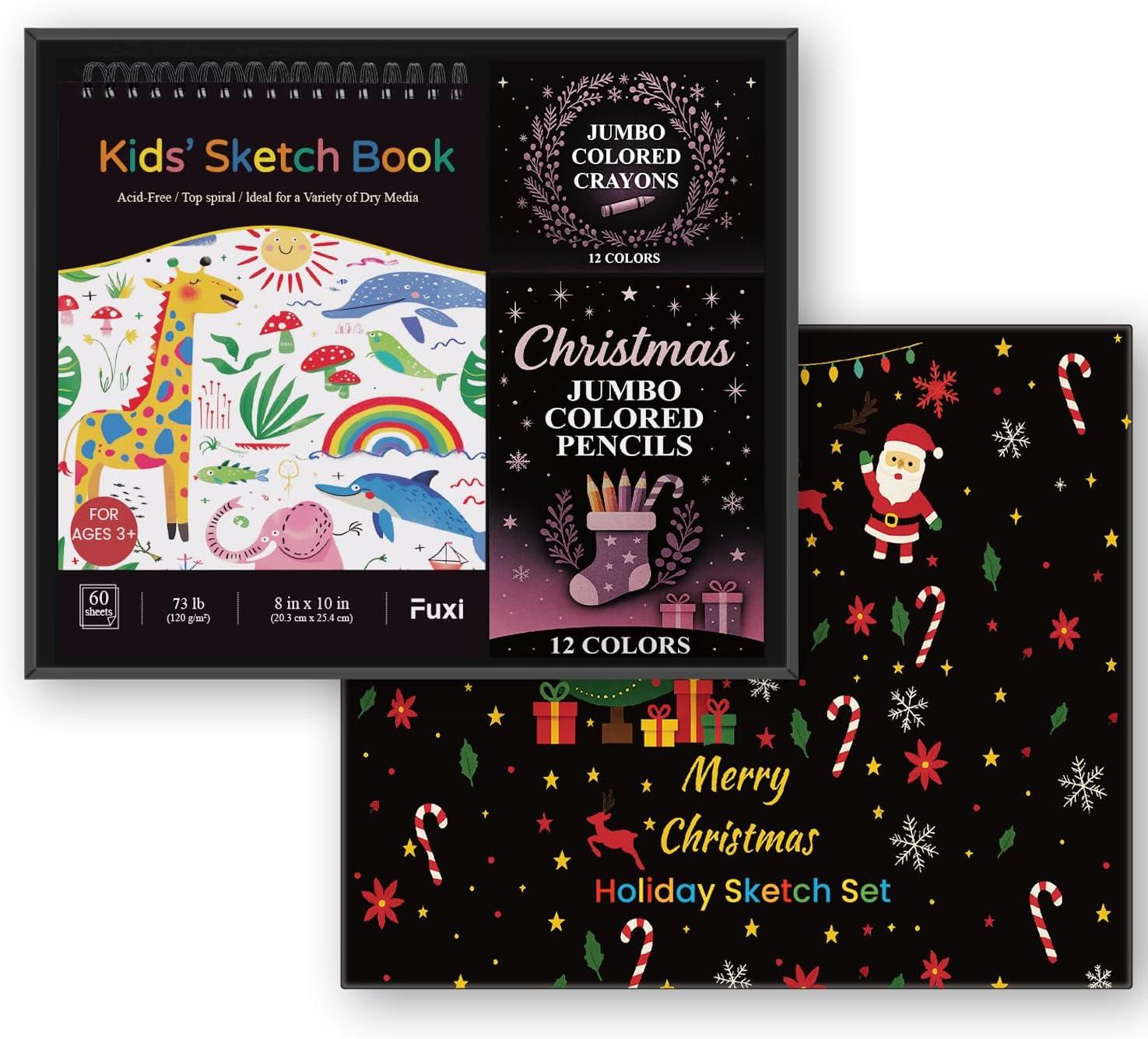 imageFuxi Art Supplies for Kids 912 Stocking Stuffers  Art Set with 60Sheet 73lb120gsm Sketch Book for Kids Ages 812 Jumbo Colored Pencils ampamp Crayons  Ideal Christmas Gifts for GrandkidsSatind Black