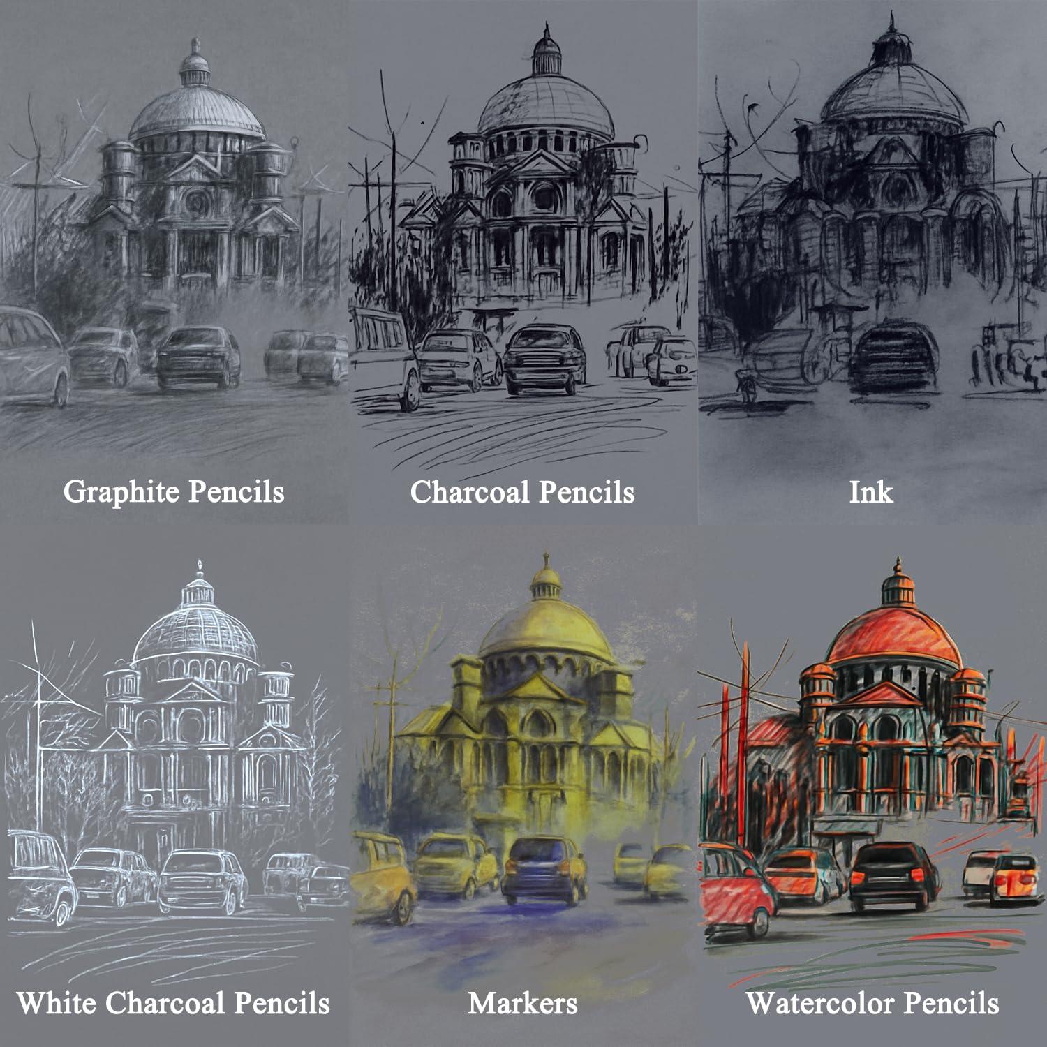 imageFuxi Art Supplies for Kids 912 Stocking Stuffers  Art Set with 60Sheet 73lb120gsm Sketch Book for Kids Ages 812 Jumbo Colored Pencils ampamp Crayons  Ideal Christmas Gifts for GrandkidsToned Gray