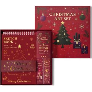 imageFuxi Art Supplies for Kids 912 Stocking Stuffers  Art Set with 60Sheet 73lb120gsm Sketch Book for Kids Ages 812 Jumbo Colored Pencils ampamp Crayons  Ideal Christmas Gifts for GrandkidsChristmas Red