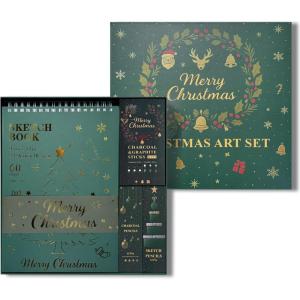 imageFuxi Art Supplies for Kids 912 Stocking Stuffers  Art Set with 60Sheet 73lb120gsm Sketch Book for Kids Ages 812 Jumbo Colored Pencils ampamp Crayons  Ideal Christmas Gifts for GrandkidsChristmas Green